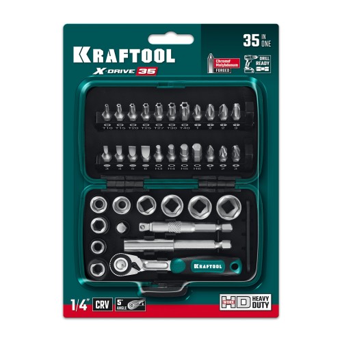 KRAFTOOL X-Drive 35, 35 предм., универсальный набор инструмента 1/4″ (27974)