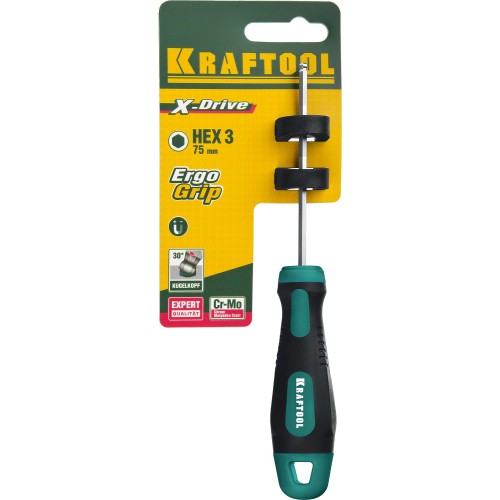 KRAFTOOL Х-Drive, Hex3 x 75, отвертка (250075-3-075)