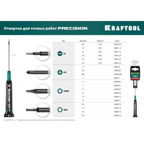 KRAFTOOL Precision PH000, отвертка для точных работ (25682-000)