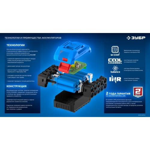 ЗУБР Power PRO, 20 В, 2.0 А·ч, аккумулятор LMS, ПРОФЕССИОНАЛ (BP-P-20-2)