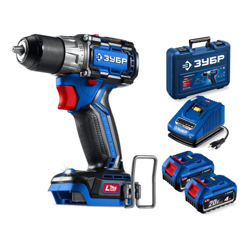 ЗУБР КОМПАКТ #3 20 В, 50 Н·м, 2 АКБ LMS (4 А·ч), бесщеточная дрель-шуруповерт, кейс, ПРОФЕССИОНАЛ (DB-50-42)