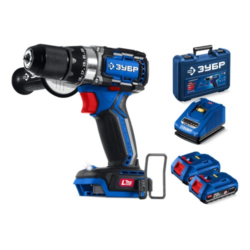 ЗУБР 20 В, 70 Н·м, 2 АКБ LMS (2 А·ч), бесщеточная дрель-шуруповерт, кейс, ПРОФЕССИОНАЛ (DB-70-22)