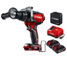 ЗУБР 20 В, 165 Н·м, 2 АКБ LMS (2 А·ч), бесщеточная ударная дрель-шуруповерт, сумка (ДБУ-165-22)