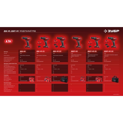 ЗУБР 20 В, 40 Н·м, без АКБ (LMS), ударная дрель-шуруповерт (ДШУ-40)