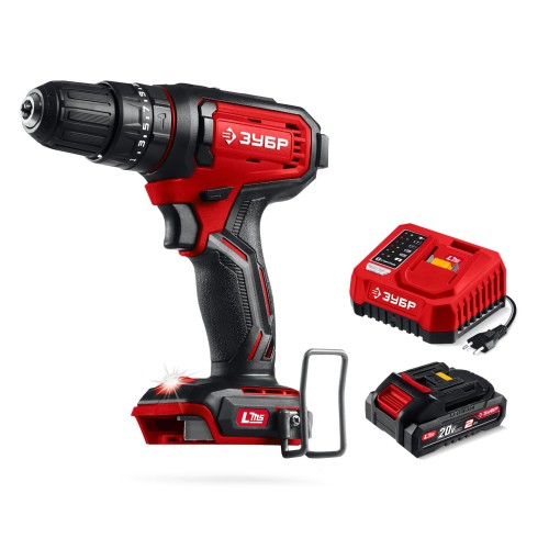 ЗУБР 20 В, 40 Н·м, 1 АКБ LMS (2 А·ч), ударная дрель-шуруповерт (ДШУ-40-21)