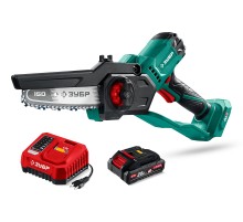 ЗУБР 20 В, 150 мм шина, 1 АКБ LMS (2 Ач), мини-пила цепная аккумуляторная (ПЦБ-2015-21)