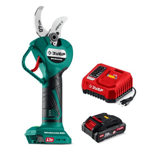 ЗУБР 20 В, 40 мм макс. рез, 1 АКБ LMS (2 Ач), секатор аккумуляторный (СКБ-2040-21)