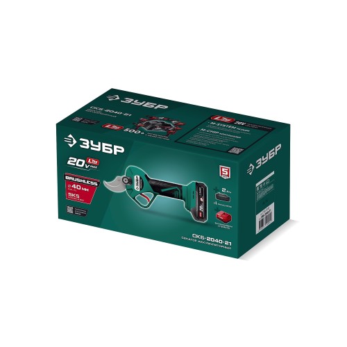 ЗУБР 20 В, 40 мм макс. рез, 1 АКБ LMS (2 Ач), секатор аккумуляторный (СКБ-2040-21)