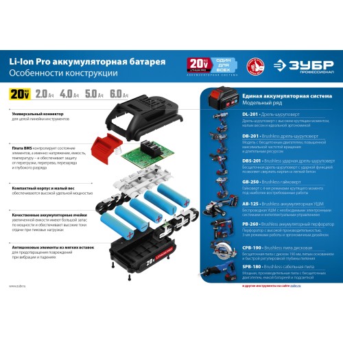 ЗУБР Т7, 20 В, 70 Н·м, без АКБ, бесщеточная ударная дрель-шуруповерт, Профессионал (DBS-201)