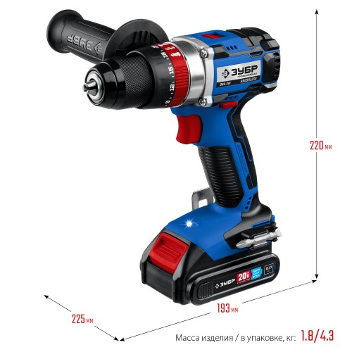 ЗУБР Т7, 20 В, 70 Н·м, 2 АКБ (2 А·ч), бесщеточная ударная дрель-шуруповерт, кейс, Профессионал (DBS-201-22)