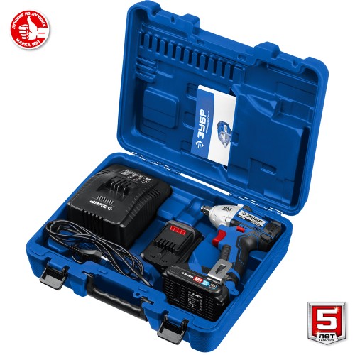 ЗУБР Т7, 20 В, 280 Н·м, 2 АКБ (2 А·ч), бесщеточный гайковерт, кейс, Профессионал (GB-250-22)