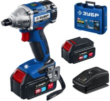 ЗУБР Т7, 20 В, 280 Н·м, 2 АКБ (4 А·ч), бесщеточный гайковерт, кейс, Профессионал (GB-250-42)