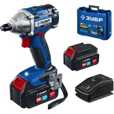 ЗУБР Т7, 20 В, 280 Н·м, 2 АКБ (4 А·ч), бесщеточный гайковерт, кейс, Профессионал (GB-250-42)