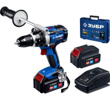ЗУБР Т7, 20 В, 100 Н·м, 2 АКБ (4 А·ч), бесщеточная дрель-шуруповерт, кейс, Профессионал (DB-211-42)