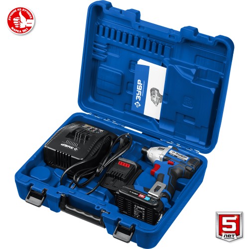 ЗУБР Т7, 20 В, 280 Н·м, 2 АКБ (2 А·ч), бесщеточный винтоверт, кейс, Профессионал (GVB-250-22)