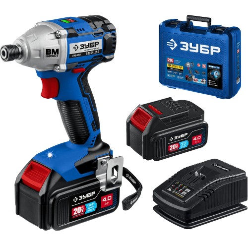 ЗУБР Т7, 20 В, 280 Н·м, 2 АКБ (4 А·ч), бесщеточный винтоверт, кейс, Профессионал (GVB-250-42)