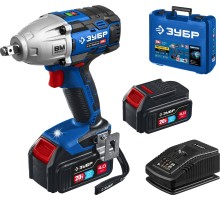 ЗУБР Т7, 20 В, 500 Н·м, 2 АКБ (4 А·ч), бесщеточный гайковерт, кейс, Профессионал (GB-500-42)