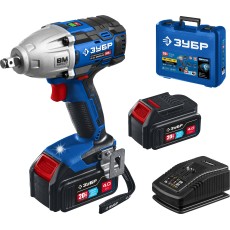 ЗУБР Т7, 20 В, 500 Н·м, 2 АКБ (4 А·ч), бесщеточный гайковерт, кейс, Профессионал (GB-500-42)