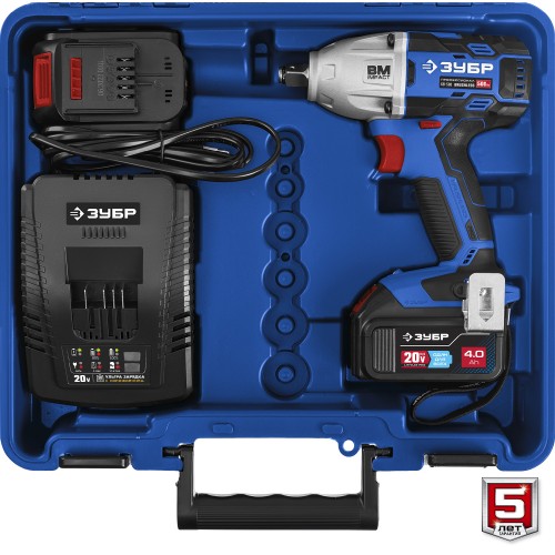 ЗУБР Т7, 20 В, 500 Н·м, 2 АКБ (4 А·ч), бесщеточный гайковерт, кейс, Профессионал (GB-500-42)