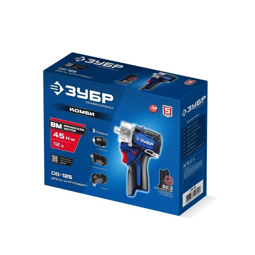ЗУБР КОМБИ #1, 12 В, 45 Н·м, без АКБ (тип Т7), модульная дрель-шуруповерт, BRUSHLESS, Профессионал (DB-125)