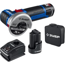 ЗУБР 12 В, d76 мм, 2 АКБ тип Т7 (2 А·ч), бесщеточная УШМ, сумка, Профессионал (AB-76-22)