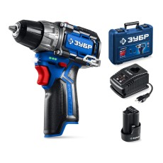 ЗУБР КОМПАКТ #2, 12 В, 45 Н·м, 1 АКБ тип Т7 (2 А·ч), дрель-шуруповерт, BRUSHLESS, кейс, Профессионал (DB-121-21)