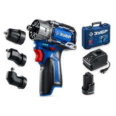 ЗУБР КОМБИ #2, 12 В, 45 Н·м, 1 АКБ тип Т7 (2 А·ч), модульная дрель-шуруповерт, BRUSHLESS, кейс, Профессионал (DB-125-21)