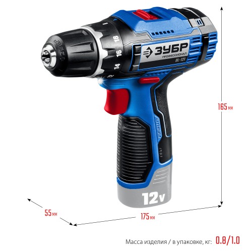 ЗУБР 12 В, 40 Н·м, без АКБ (тип Т7), дрель-шуруповерт, Профессионал (DL-121)