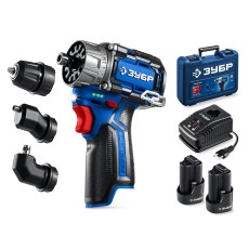 ЗУБР КОМБИ #3, 12 В, 45 Н·м, 2 АКБ тип Т7 (2 А·ч), модульная дрель-шуруповерт, BRUSHLESS, кейс, Профессионал (DB-125-22)