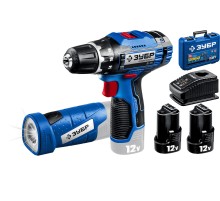 ЗУБР 12 В, 40 Н·м, 2 АКБ тип Т7 (2 А·ч), дрель-шуруповерт + LED фонарь, кейс, Профессионал (DL-121-22F)