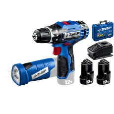 ЗУБР 12 В, 40 Н·м, 2 АКБ тип Т7 (2 А·ч), дрель-шуруповерт + LED фонарь, кейс, Профессионал (DL-121-22F)