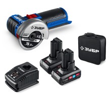 ЗУБР 12 В, D76 мм, 2 АКБ тип Т7 (4 А·ч), бесщеточная УШМ, сумка, Профессионал (AB-76-42)