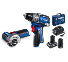 ЗУБР КОМПАКТ #5, набор: дрель-шуруповерт + мини УШМ + LED фонарь, BRUSHLESS, 12 В, 45 Н·м, 2 АКБ тип Т7 (4 и 2 А·ч), кейс, Профессионал (DB-121-42AB)