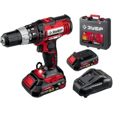 ЗУБР С1-18, 18 В, 40 Н·м, 2 АКБ (2 А·ч), ударная дрель-шуруповерт, кейс (ДШУ-185-22)