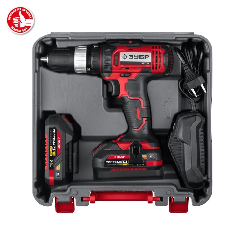ЗУБР С1-18, 18 В, 40 Н·м, 2 АКБ (2 А·ч), ударная дрель-шуруповерт, кейс (ДШУ-185-22)