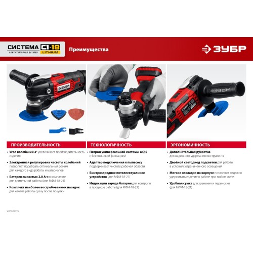 ЗУБР C1-18, 18 В, OQIS, АКБ (2 А·ч), реноватор, сумка, набор насадок (МФИ-18-21)