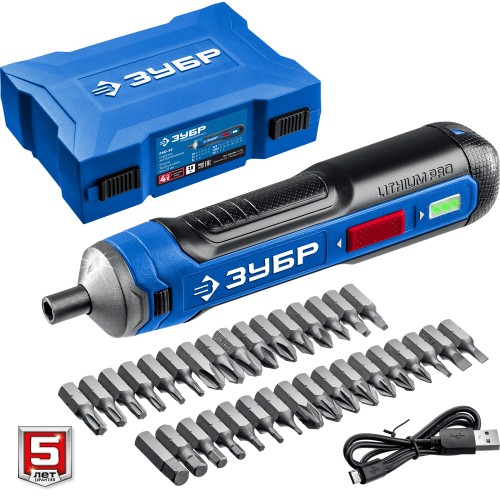 ЗУБР ZUBR GO 4 Vmax, аккумуляторная отвертка, кейс, 33 биты, Профессионал (PSD-4S)