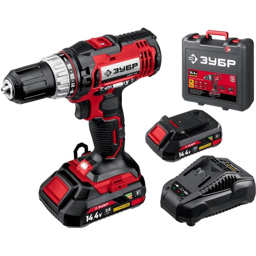 ЗУБР С1, 14.4 В, 35 Н·м, 2 АКБ (2 А·ч), дрель-шуруповерт, кейс (ДШЛ-145-22)