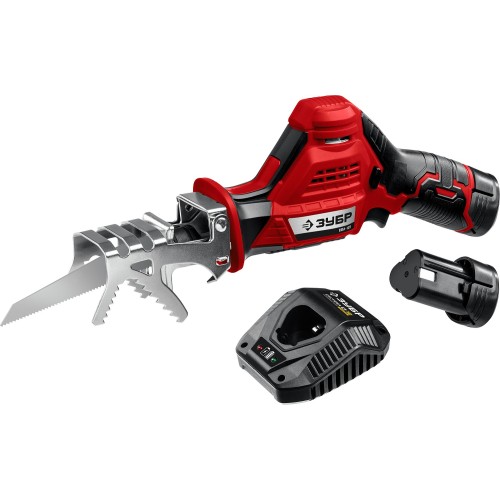 ЗУБР С1-12, 12 В, 80 мм, 2 АКБ (2 А·ч), сабельная пила (СПЛ-125-22)