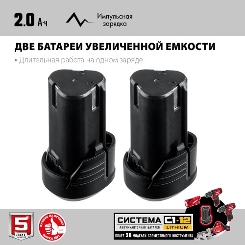 ЗУБР С1-12, 12 В, 80 мм, 2 АКБ (2 А·ч), сабельная пила (СПЛ-125-22)