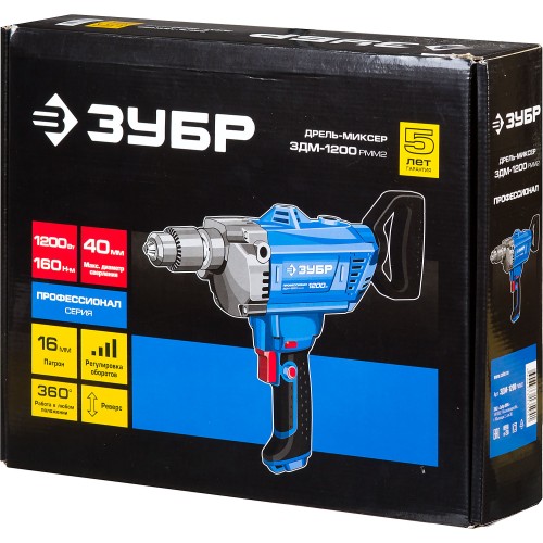 ЗУБР 1200 Вт, 16 мм, дрель-миксер, Профессионал (ЗДМ-1200 РММ2)