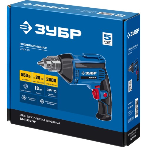 ЗУБР 550 Вт, 13 мм, безударная дрель, Профессионал (ЗД-П550 ЭР)