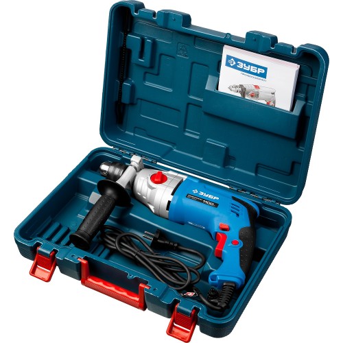 ЗУБР 1100 Вт, 13 мм, 2 скорости, ударная дрель, мет. корпус, кейс, Профессионал (ЗДУ-1100 ЭРМКМ2)