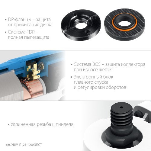 ЗУБР 1900 Вт, d125 мм, УШМ, регулировка оборотов, Профессионал (УШМ-П125-1900 ЭПСТ)