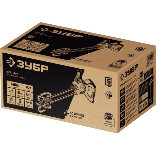 ЗУБР М27, 1400 Вт, строительный двойной миксер (МРД-1400)