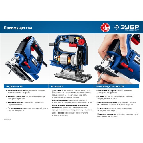 ЗУБР 500 Вт, 65 мм, электрический лобзик, кейс, Профессионал (ЛП-500 К)
