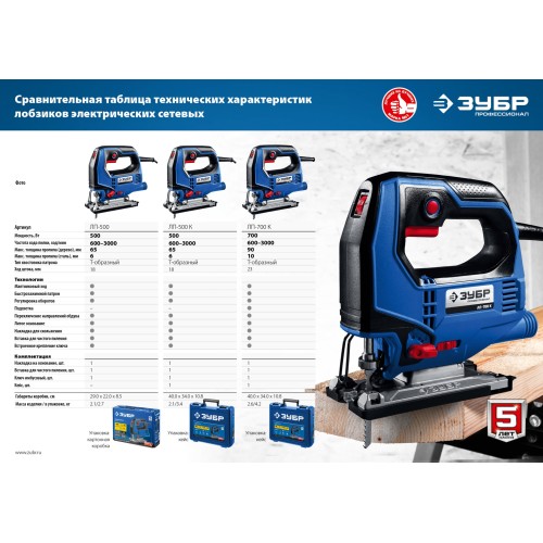 ЗУБР 500 Вт, 65 мм, электрический лобзик, кейс, Профессионал (ЛП-500 К)
