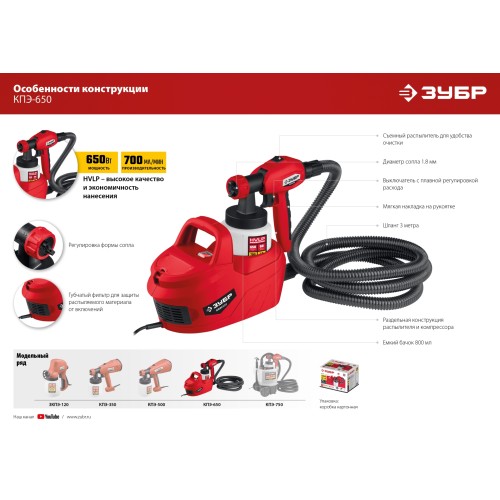 ЗУБР 650 Вт, краскопульт электрический, воздушный (КПЭ-650)