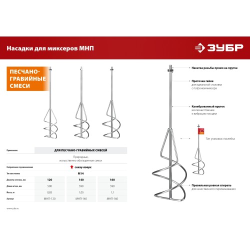 ЗУБР М14, d120 мм, насадка-миксер для песчано-гравийных смесей ″снизу-вверх″ (МНП-120)