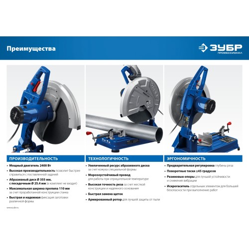 ЗУБР 355 мм, 2400 Вт, монтажная пила (отрезная), Профессионал (ПО-355)